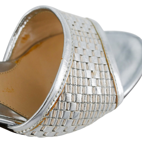 Fendi Silver Metallic Woven Leather Mules Size 37 - Picture 6 of 16